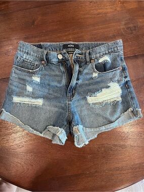 Aéropostale Women's Distressed Medium Blue Denim Cutoff Shorts